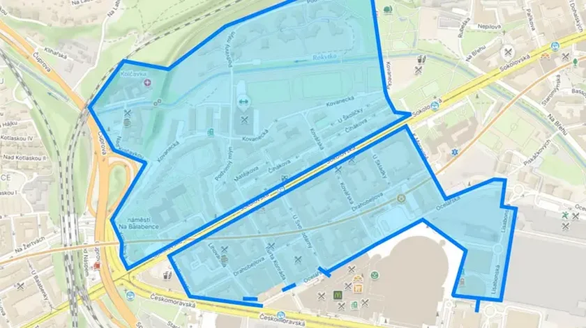 Roads shaded in blue will be closed to the general public throughout the duration of the championship. Only residents will be allowed to enter. (Photo: Prague 9)